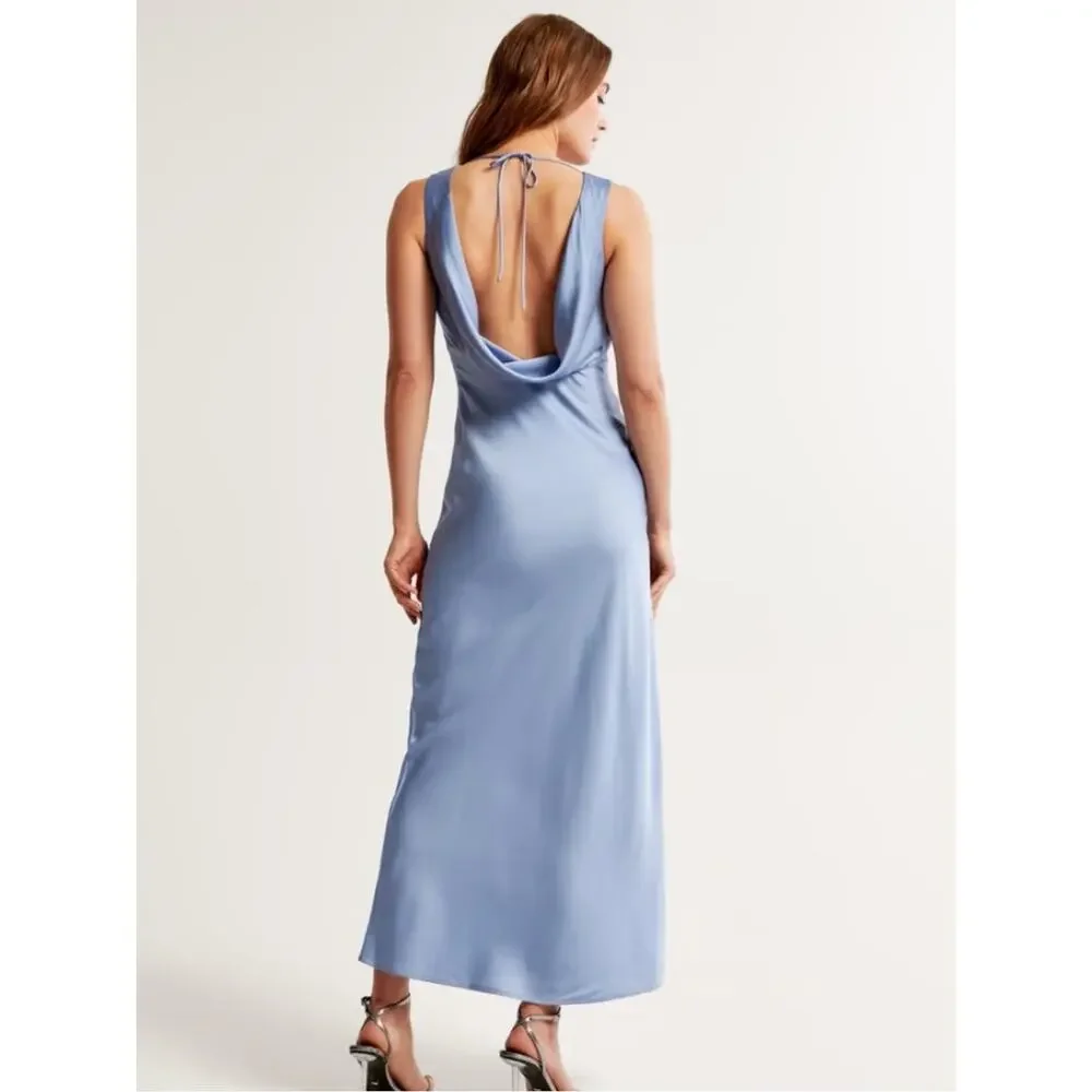 Abercrombie Pale Blue Satin Cowl Back Maxi Dress